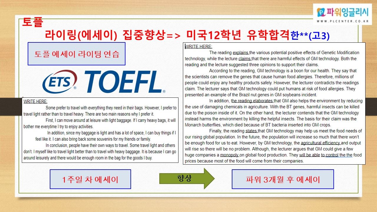 토플 라이팅으로 미국 12학년 입학 — 수업 사례 원본 자료 2