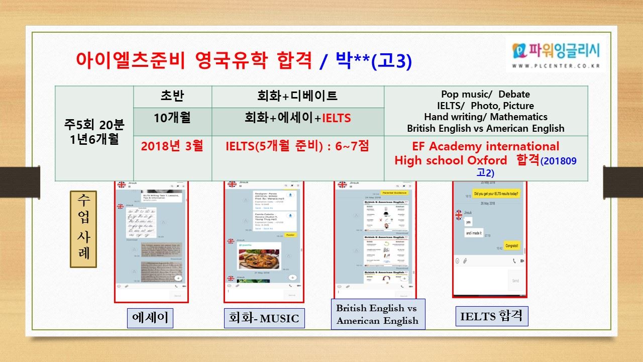 IELTS로 영국 유학 합격 수업 사례 자료